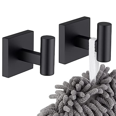 KOKOSIRI Robe Hook Bathroom Towel Coat Hooks Matte Black for Bath Kitchen Wall 2 Pack Stainless Steel B1013BKP2