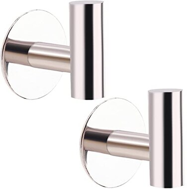 Biomoty Polished Chrome Adhesive Wall Hooks 2 Packs Heavy Duty Sticky Towel Hooks for Bathroom Kitchen Door Wall Mounted Stick on Hook for Coat Towels Keys Robe Polished Chrome