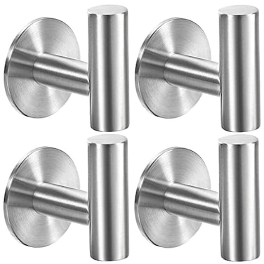 Vuzvuv Adhesive Brushed Nickel SUS304 Stainless Steel Towel Hooks Heavy Duty Waterproof SelfAdhesive Coat Robe Hook for Bathroom Kitchen Hotel 4Pack