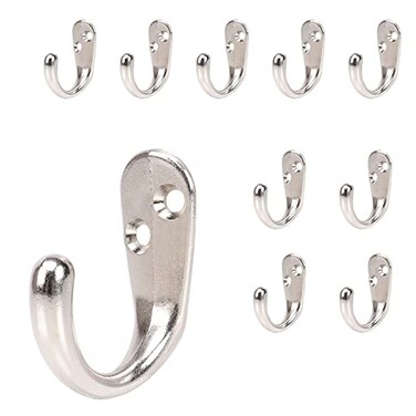 NearMoon Coat Hooks Wall Mounted Heavy Duty Metal Single Prong Robe Hanger Rustproof Wall Hooks for Towel Hat Key Bag on Bathroom Kitchen Livingroom10 Pack Silvery