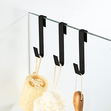 MOKIUER Extended Shower Hooks Towel Hooks for Frameless Glass Shower Door 3 Pack Matte Black Stainless Steel