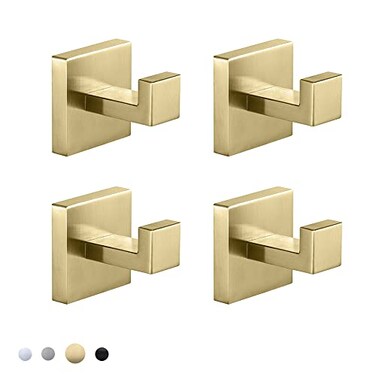 COUOBO Towel Hooks SUS304 Stainless Steel Brushed Nickel Bath Coat Robe Clothes Square Hook Hanger Wall Hook Holder for Bathroom Kitchen Hotel Wall Mounted 4 Pack Brushed Gold