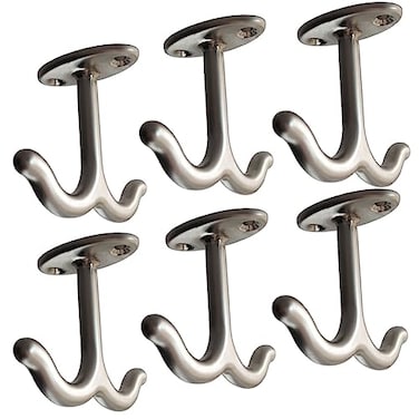 RFORPLY Zinc Alloy Double Prong Ceiling Hook TowelRobe Clothes Hook for Closet Top Bathroom Kitchen Cabinet Garage Pack of 6