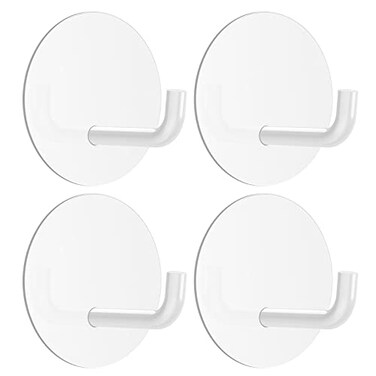 VIS'V VISV Adhesive Hooks Small Metal Shower Wall Stick on Hooks Waterproof 2 Extra Adhesive Strips Round White 4 Pcs