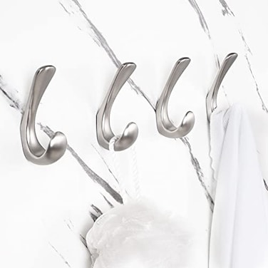 Metaliby 4 Pack Towel Hooks for Bathrooms Wall Mounted Brushed Nickel Bathroom Hooks for Towels Robe Towel Hook for Wall Modern Bath Towel Hook