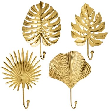 Briful Towel Hook Brushed Gold Leave Shape Hook Brass Coat Robe Key Holder Decorative Hanger for Bathroom Kitchen Garage Wall Mounted Pack of 4