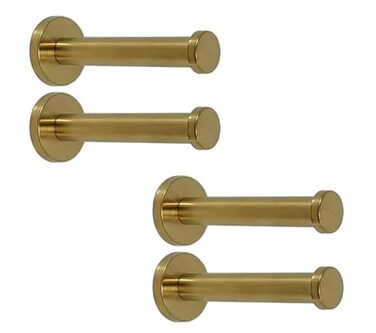 NELXULAS Golden Brushed Stainless Steel Single Heavy Duty Wall Mount Hook Bath Towel Hooks Robe Hooks Coat Hanger 4 PCS 4 inch