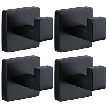 Fenas Towel Hooks for Bathrooms Robe Hook Coat Hook 4 Pack Matte Black Stainless Steel Heavy Duty 33 Lbs Wall Mounted Square Hooks for Bathroom Kitchen Bedroom