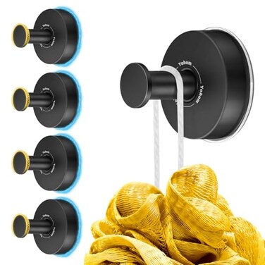 YOHOM Suction Cup Hooks for Shower Bathroom Cup Wall for Inside Vacuum Windows 4 Metal Matte Black 4 Metal Matte Black