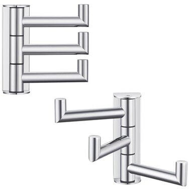 APLusee Polished Chrome Swivel Towel Hook 2 Pack 304 Stainless Steel Coat Hook with 3 Arms Wall Mounted