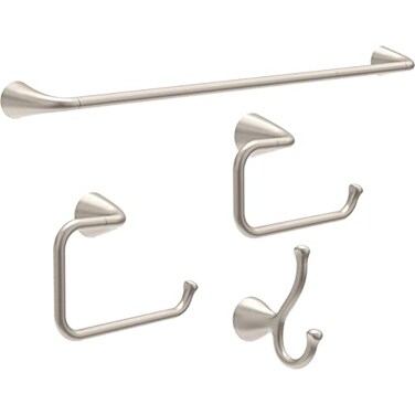 Delta ARV64DN Arvo 4Piece Bath Hardware Set 18in Towel Bar w 6in Extender Toilet Paper Holder Towel Ring Hook Brushed Nickel