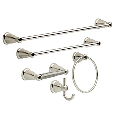 Franklin Brass 5Piece Satin Nickel Bathroom Set 2 Towel Racks Ring Toilet Paper Holder Hook Kinla Bath Accessories