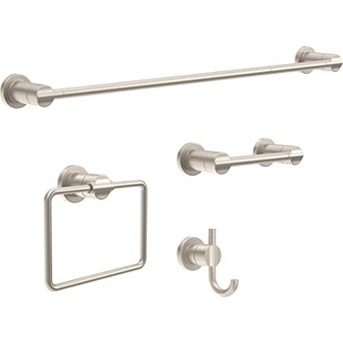 Delta 4Piece SpotShield Brushed Nickel Bathroom Set Towel Rack Ring Toilet Paper Holder Hook Nicoli Bath Accessories