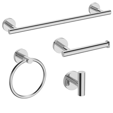 USHOWER Polished Chrome Bathroom Accessories Set 18Inch Towel Bar Set Wall Mounted Durable SUS304 Stainless Steel Bathroom Hardware Set 4Piece