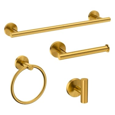 USHOWER Brushed Gold Bathroom Accessories Set 18Inch Towel Bar Set Wall Mounted Durable SUS304 Stainless Steel Bathroom Hardware Set 4Piece