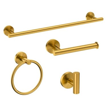 USHOWER Brushed Gold Bathroom Accessories Set 24Inch Towel Bar Set Wall Mounted Durable SUS304 Stainless Steel Bathroom Hardware Set 4Piece