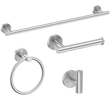 USHOWER Brushed Nickel Bathroom Hardware Set Modern 24Inch Towel Bar Set Wall Mounted Durable SUS304 Stainless Steel Bathroom Accessories Set 4Piece