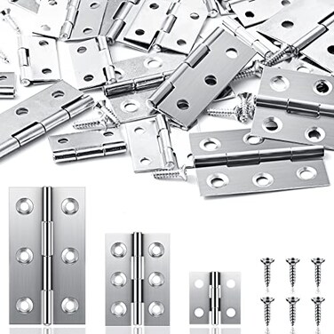Hotop 24 Pcs Square Door Hinges Stainless Steel Folding Butt Hinges Cabinet Hinges Thickened Small Hinges for Cabinet Doors Window Wood Brushed Finish with 120 Screws Silver 65 cm 45 cm 25 cm