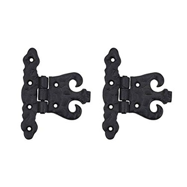 Renovators Supply Manufacturing Pack of 2 Cabinet Door Hinge with Hardware 45 in Black Wrought Iron Rust Resistant Flush Mount Hinge for Cabinets