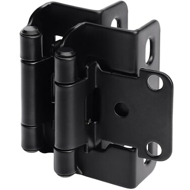 DecoBasics 50 Pack 12 Overlay Black Cabinet Hinges for Cabint Doors 25 Pairs SelfClosing Partial Wrap SemiConcealed Face Frame Hinge for Cupboard Kitchen Doors wScrews Quiet Bumpers