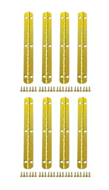 QCAA Solid Brass 180 Degree Small Piano Hinge Wooden Jewery Box Hinge for Cabinet Closet 386 x 05 Vibrated Brass with Lacquered 8 Pack Made in Taiwan