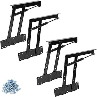 ZEONHEI 2 Pair 50kg100lbs Folding Lift up Top Table Gas Hydraulic Hinge Hardware Lifting Frame Desk Mechanism Spring Hinge Bracket with 60 Screws Tea Coffee Table Furniture Accessories