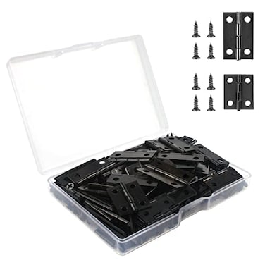 VIPMOON 70PCS Small Hinges for Wooden Box Mini Black Hinges with 300 Tiny Screws 24 x 16mm 18 x 15mm for DIY Small CraftsJewelry Box 2 Sizes