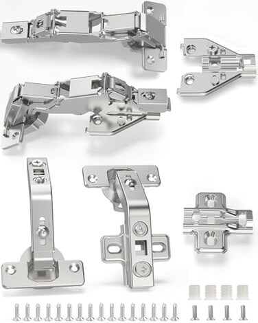 Chibery 4 Pair 135 Degree 165 Degree Hinges Kit for Pie Corner Cabinets Hidden Lazy Susan Face Frame Self Closing Clip On Smooth Slow Close Concealed Mount for Bifold Door Kitchen Cupboard