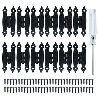 Seimneire H Cabinet Hinges Antique HShape Flat Iron Hinges Decorative Tool for Cupboard Wardrobe Wooden Jewelry Box 12Pcs Black