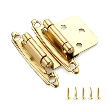 Ravinte 60 Pack 30 Pairs 12 inch Overlay Cabinet Hinges SelfClosing SemiConcealed Face Mount Satin Brass Decorative Hardware with Door Bumpers for Kitchen Cupboard Doors Gold