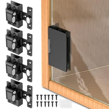 Mdkave Glass Door HingesGlass HingesGlass Cabinet Hinges304 Stainless SteelSilent Closing for Thickness 58mm Doors Black4 Pack
