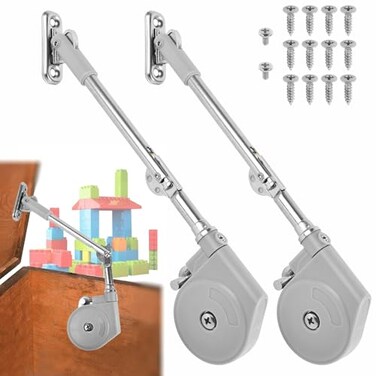 Funnytek Toy Box Hinge Soft Close Lid Stay 105 Degree Open Slow Down Chest Hinges Lid Support for Upward Top Opening Flap Doors Wooden Box Cedar Storage Trunks Benches 2Pack