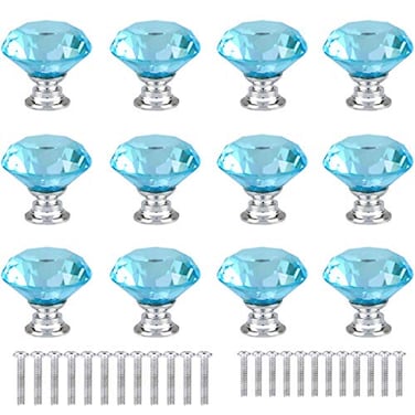 ANJUU 12 Pcs 30mm Diamond Shape Crystal Glass Cabinet Knobs with Screws Drawer Knob Pull Handle Used for Kitchen Dresser Door Cupboard