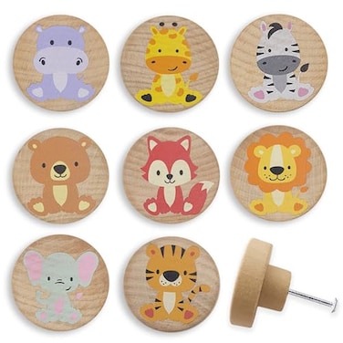 Lasyman 8Pack 18 Wood Cute Nursery Kids Dresser Unique Cabinet Knobs Animal Drawer Pulls Wooden Knob