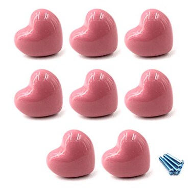 SeeRaphee Pink Ceramic Heart Shape Cabinet Handles Drawer Pulls Knobs for Kitchen Cabinets Closets Toy Organizer Box Bookcase8PCS