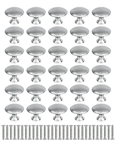 MoHern Cabinet Knobs 30 Pcs 115 Inch Brushed Nickel Stainless Steel Kitchen Drawer Knobs for Dresser with Mounting Screws