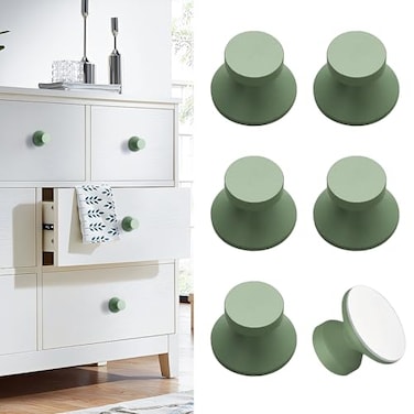 Elistonie 6 Pack Grayish Green Aluminum SelfStick Knobs SelfAdhesive Drawer Knobs Cabinet Handle Push Pull with Adhesive Knob for Cupboard Cabinet Dresser Window KLSRN2024