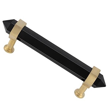 mookaitedecor Brushed Brass with Black Obsidian Double Crystal Points Drawer Pulls Cabinets Handles Door Knobs for Dresser Cupboard Kitchen Decor