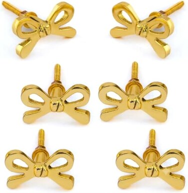 Perilla Home Set of 6 Brass Bow Knobs for Cabinet Drawers Decorative Bow Knobs for Home Kitchen Cabinet Hardware Cupboard Metal knobs Door Dresser Wardrobe and Drawer Pulls