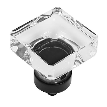 Cosmas 10 Pack 6377FBC Flat Black Cabinet Hardware Square Knob with Clear Glass 138 Squared