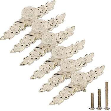 ESreake 6 Pack European Style Rose Cabinet Knobs with Backplate 57 Vintage Kitchen Zinc Alloy Flower Drawer Pulls Handles Knobs for Dresser Vanity Nightstand Cupboard Wardrobe 6 Pack 57