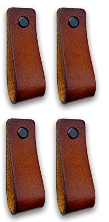 Brute Strength Drawer Pulls Cognac 4 pcs 612 x 1 Leather Handle Leather Dresser Pulls Cabinet knobs Dresser knobs Handles