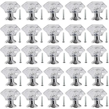 NSBELL 26PCS Clear Crystal Drawer Knobs 24mm DiamondShaped Acrylic Cabinet Knobs Pulls for Kitchen Dresser Drawer and Cupboard