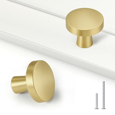 goldenwarm Gold Cabinet Knob Brushed Brass Dresser Drawer Knobs LS5310GD Round Knobs for Closet Decorative Bedroom Cabinet Door Knobs Bathroom Hardware 15 Pieces