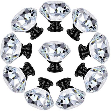 NORTHERN BROTHERS 10 Pack 30mm Crystal Cabinet Knobs Diamond Glass Drawer Knobs with 3 Screw Sizes for Dresser Kitchen Bathroom Black