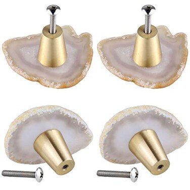 mookaitedecor Agate Slice Cabinet Knobs with Screws Set of 4 Drawer Pull Handles Dresser Wardrobe Cupboard Decorative