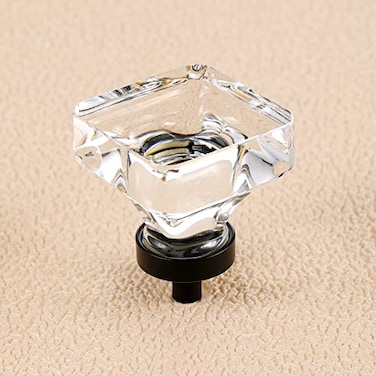coolnews 16 Pack Crystal Glass Cabinet Knobs Dresser Knobs Drawer Knobs and Pulls for Kitchen Cupboard Square 138 Inch Black