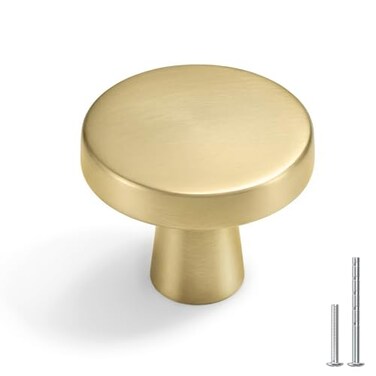 Goldenwarm 10Pack Brushed Gold Drawer Knobs for Cabinets Brushed Brass Round Cabinet Knobs for Dresser Drawers