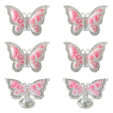 Xinally Butterfly Cabinet Knobs6 Pieces Butterfly Knobs Single Hole Pulls Handles Decorative Door Cabinet Drawer Cupboard Furniture Door Wardrobe Pink