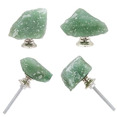 Malimali 4pcs Green Aventurine Kitchen Cabinet Knobs and Pulls Quartz Drawers and Crystal Knobs for Dresser Drawers Closet Door Cupboard